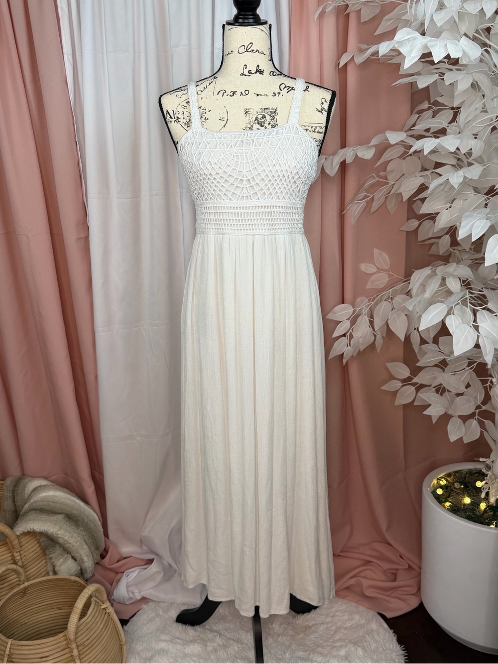 Sincerely Jules White Crochet Boho Maxi Dress Size S